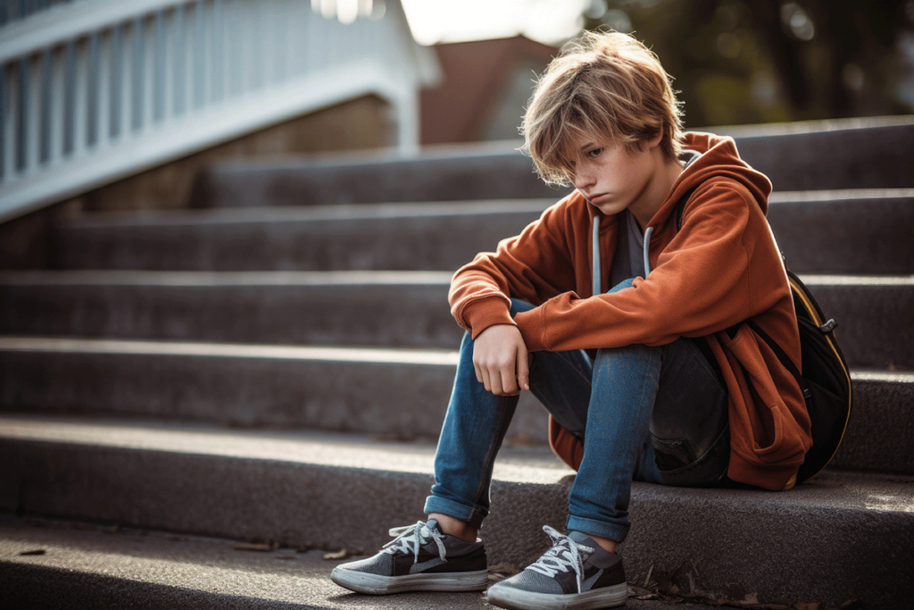 boy sitting on stairs considers the signs of pica